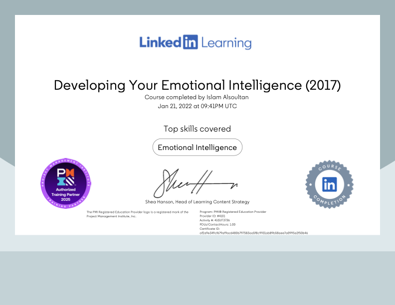 Emotional Intelligence Certificate 2017