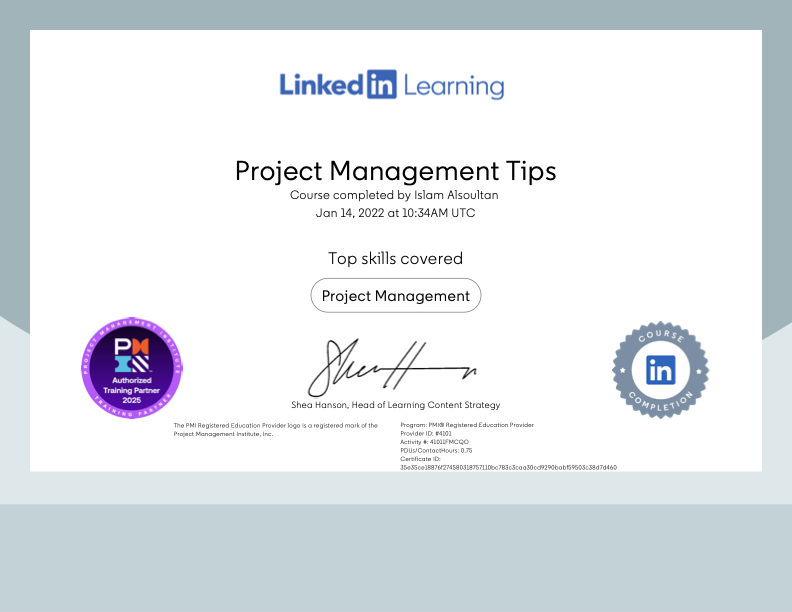 Project Management Tips Certificate