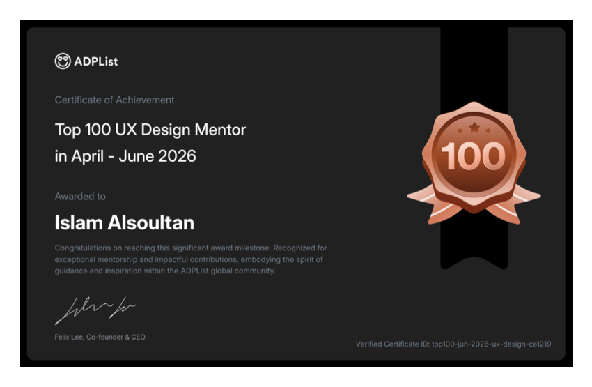Top 100 Mentor Certificate in UX Design