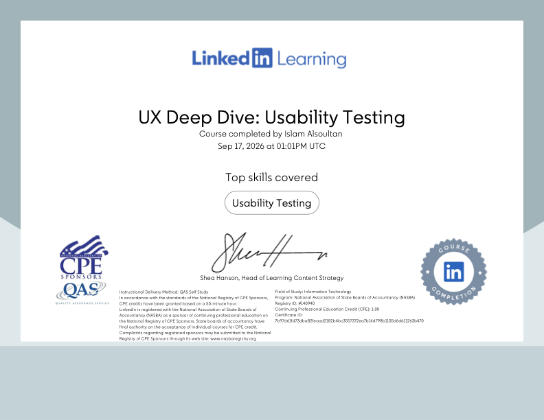 UX Deep Dive Usability Testing Certificate