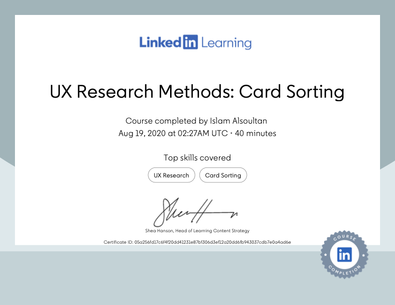 UX Research Methods Card Sorting Certificate