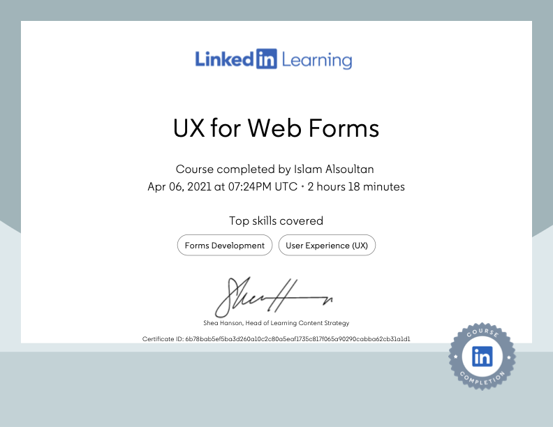 UX for Web Forms Completion Certificate